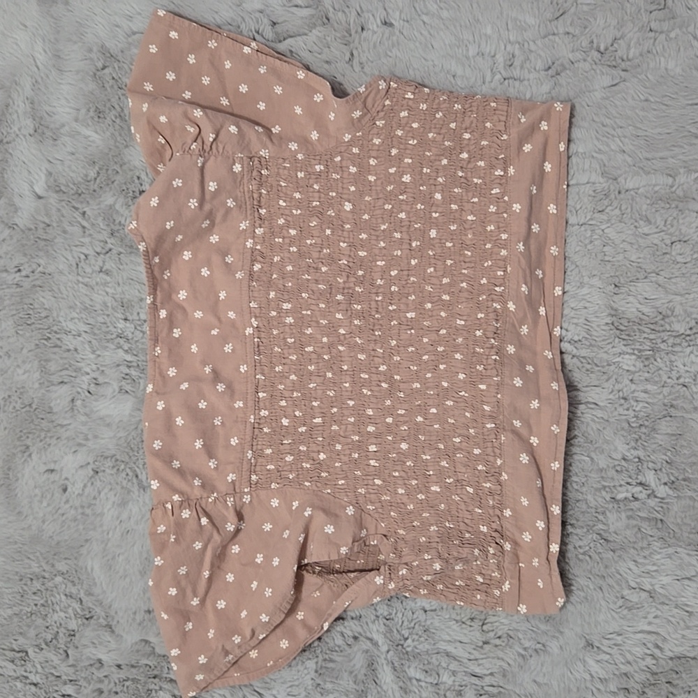 American Eagle Outfitters tan tie front floral blouse size L - Picture 5 of 8